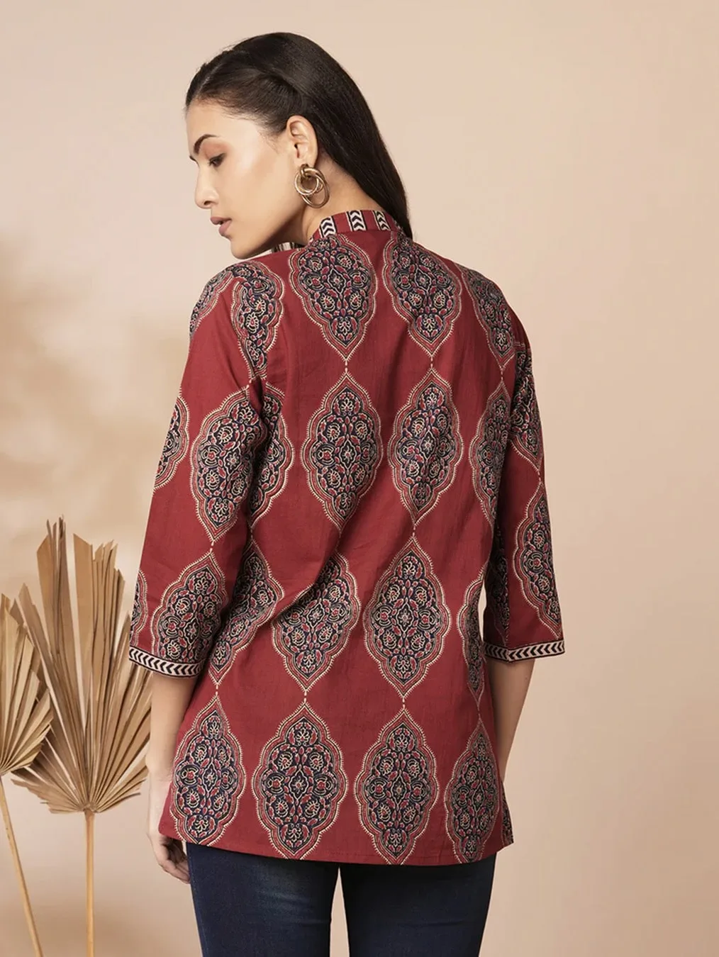 Dark Red Traditional Patterned Shirt - Image 2