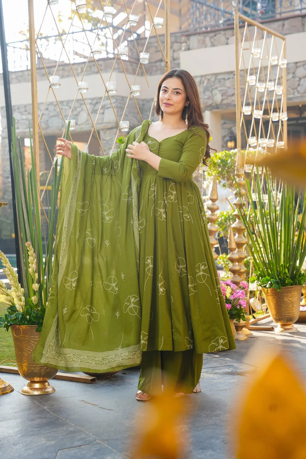 Clover Glow Green Anarkali Suit Set